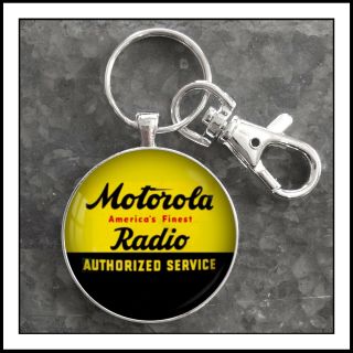 Vintage Motorola Radio Service Sign Photo Keychain Gift Pendant Charm