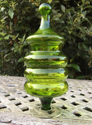 Vintage Mid Century Art Glass Empoli Bon Bon Apothecary Lidded Jar Green 1960’s 2