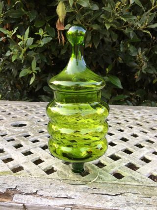 Vintage Mid Century Art Glass Empoli Bon Bon Apothecary Lidded Jar Green 1960’s 5