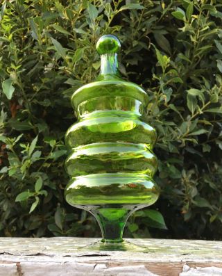 Vintage Mid Century Art Glass Empoli Bon Bon Apothecary Lidded Jar Green 1960’s 6