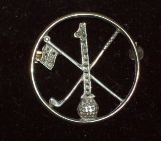 Vintage Jewellery 925s Silver Marcasite Hole In One Golf Sports Brooch/pin