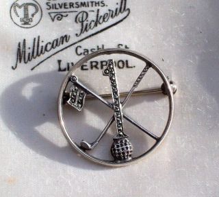 VINTAGE JEWELLERY 925S SILVER MARCASITE HOLE IN ONE GOLF SPORTS BROOCH/PIN 2