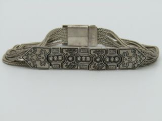 Vintage Multi - Strand Sterling Silver Floral Etched Foxtail Chain Bracelet