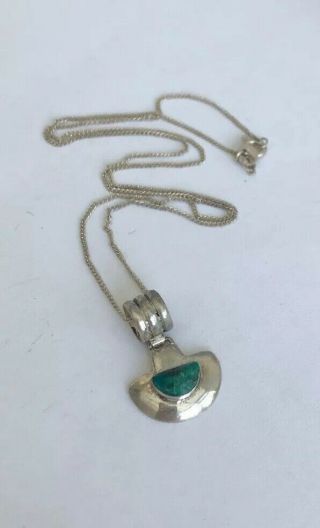 Vintage Jewellery 950 Silver Nata Aztec Green Stone Pendant Necklace 4