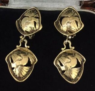 Vintage Jewellery Sterling Silver Gold Plated Pendant Earrings - Clip On