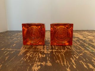 Vintage Viking Glass Orange Bullseye Votive Candle Holder A Pair