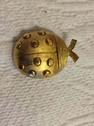 Vintage Signed Trifari Gold Tone Red Enamel Beetle Ladybug Brooch Pin