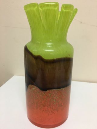 Large Vintage Hand Blown Glass Vase.  Colours & Shape.  Murano Mdina ?