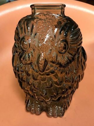 Vintage Libbey " Wise Old Owl " Piggy Bank Brown Glass 6.  5 " H