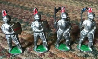 4 Vintage Barclay Hand Painted Cast Lead Knight Figures