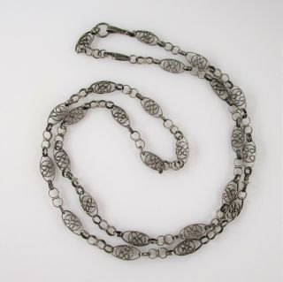 Filigree Southwest Mexico Long Necklace Vintage Sterling Silver 17.  3g | 29.  5 "