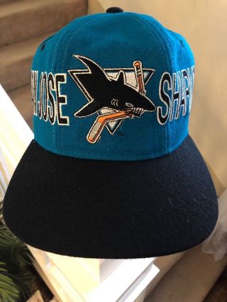 Vintage 90s Starter Nhl San Jose Sharks Snapback Cap Hat Throwback Script Wool