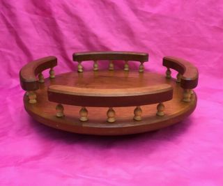 Vintage Rotating Oak Wood Table Top Lazy Susan Condiment Spice 14 " Tray W/rail