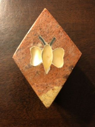 Vintage Small Inlaid Mother Of Pearl Trinket Box Butterfly Tiny Diamond Shaped