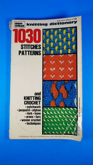Vintage Mon Tricot Knitting Dictionary 1030 Stitches Patterns Book 1972