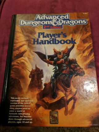 Advanced Dungeons And Dragons Players Handbook 2nd Edition Vintage 1989 Tsr