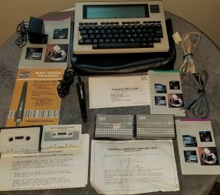 Tandy 102 Portable Computer W/bar Code Reader Leather Case & Carrier