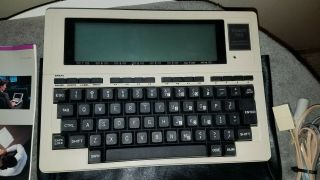 Tandy 102 Portable Computer w/Bar Code Reader Leather Case & Carrier 2