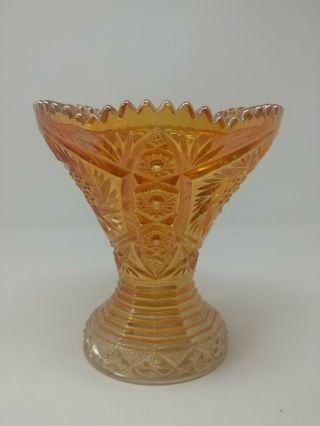 Vintage Imperial Carnival Glass Marigold Star Medallion 10 " Orange Pressed Glass