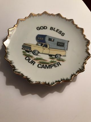 Vintage Ceramic Wall Plate God Bless Our Camper