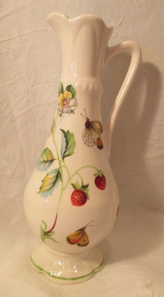 Vintage James Kent Old Foley Strawberry & Butterflies Pitcher Vase 6.  25 " Tall