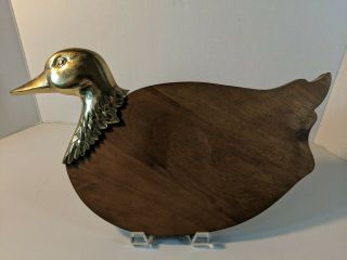 Vintage Rubel Solid Wood Duck Shaped Cutting Board W/ Brass Head 15 X 9.  5”