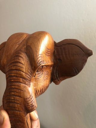 Vintage Hand Carved Wooden Elephant Head Wall Hook Folk Art Wood Hanger Holder 3