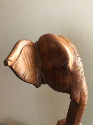 Vintage Hand Carved Wooden Elephant Head Wall Hook Folk Art Wood Hanger Holder 4