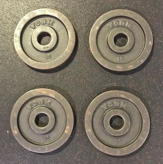 York Barbell 10 Lb Olympic Weight Plates Vintage Usa Stamp Not - Milled 2 Pairs 2