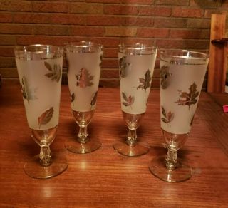 Vintage Libbey Silver Leaf Frosted Satin Pilsner Beer Glasses Tumblers - Set 4