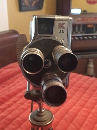 Vintage Keystone Olympic K38 8MM Movie Camera With Red Bakelite Handle Tripod 7