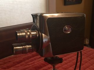 Vintage Keystone Olympic K38 8MM Movie Camera With Red Bakelite Handle Tripod 8