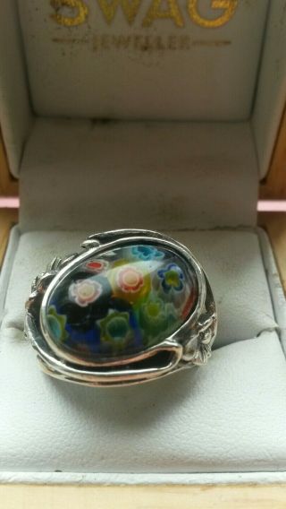 Sterling Silver Vintage Style Millefiori Venetian Glass Large Ring