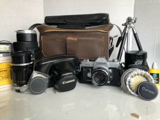 Vintage Canon Ft Ql Camera Set With Case,  Lenses And More