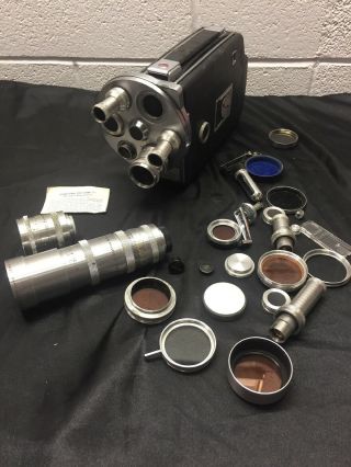 Vintage Kodak K - 100 Turret 16mm Film Reel Movie Camera W/ Accessories