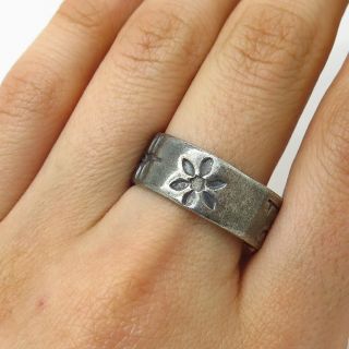 Vtg 925 Sterling Silver " Mother - Nature " Theme Band Ring Size 10 3/4