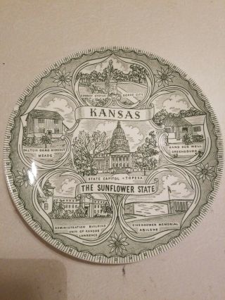Vtg Kansas State Souvenir Decorative Plate 9.  5 " Green