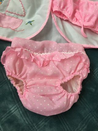 Vtg Pink Baby Polka Dot Bikini Set 3pc PANT VINYL PLASTIC PANTS DIAPER COVER 2