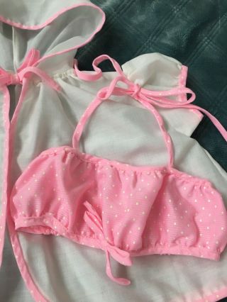 Vtg Pink Baby Polka Dot Bikini Set 3pc PANT VINYL PLASTIC PANTS DIAPER COVER 4