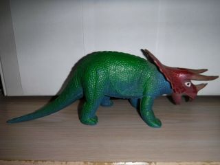 Vintage Dinosaur Triceratops Made In Hong Kong 13 1/4 " Long,  Blue Green