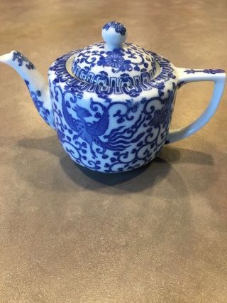 Vintage Teapot Made In Japan Moriyama Early Noritake Phoenix Flying Turkey Blue