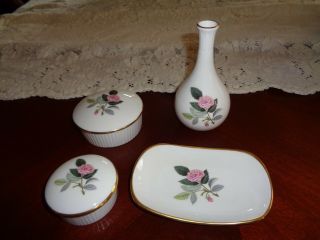 Vintage Wedgwood China - Hathaway Rose - Bud Vase,  Soap Dish & 2 Round Trinket Boxes