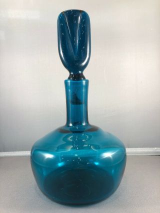Vintage Blenko Glass Blue Decanter