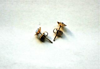 Vintage 14K Yellow Gold & Blue Stone Flower Shape Stud Earrings, .  95g 3