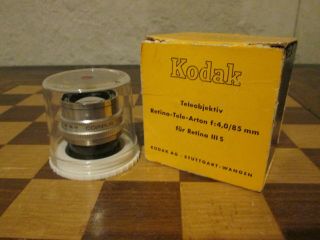 Vtg Kodak Retina Iiis Retina - Tele - Arton F:4 85mm Lens W/ Case