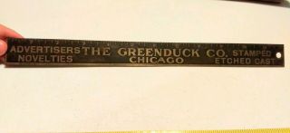 Vintage The Greenduck Co Chicago Advertising Brass Metal Ruler