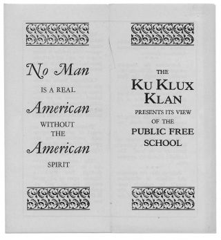 Ku Klux Klan Presents Its View Of The Public School On Verso No Man 1st Ed