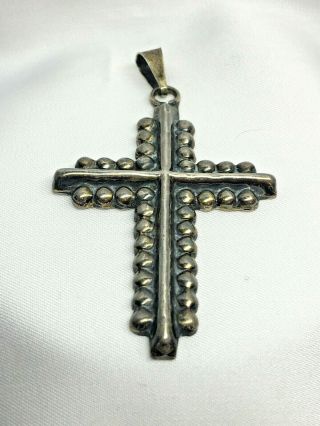 Vintage Taxco Mexico Sterling Silver 925 Fha Bead Cross Pendant