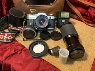 Canon Ae - 1 35mm Film Camera W/case,  Flash & Extra Lenses