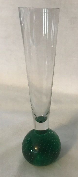 Vintage Paperweight Base Bud Vase Emerald Green Controlled Bubble